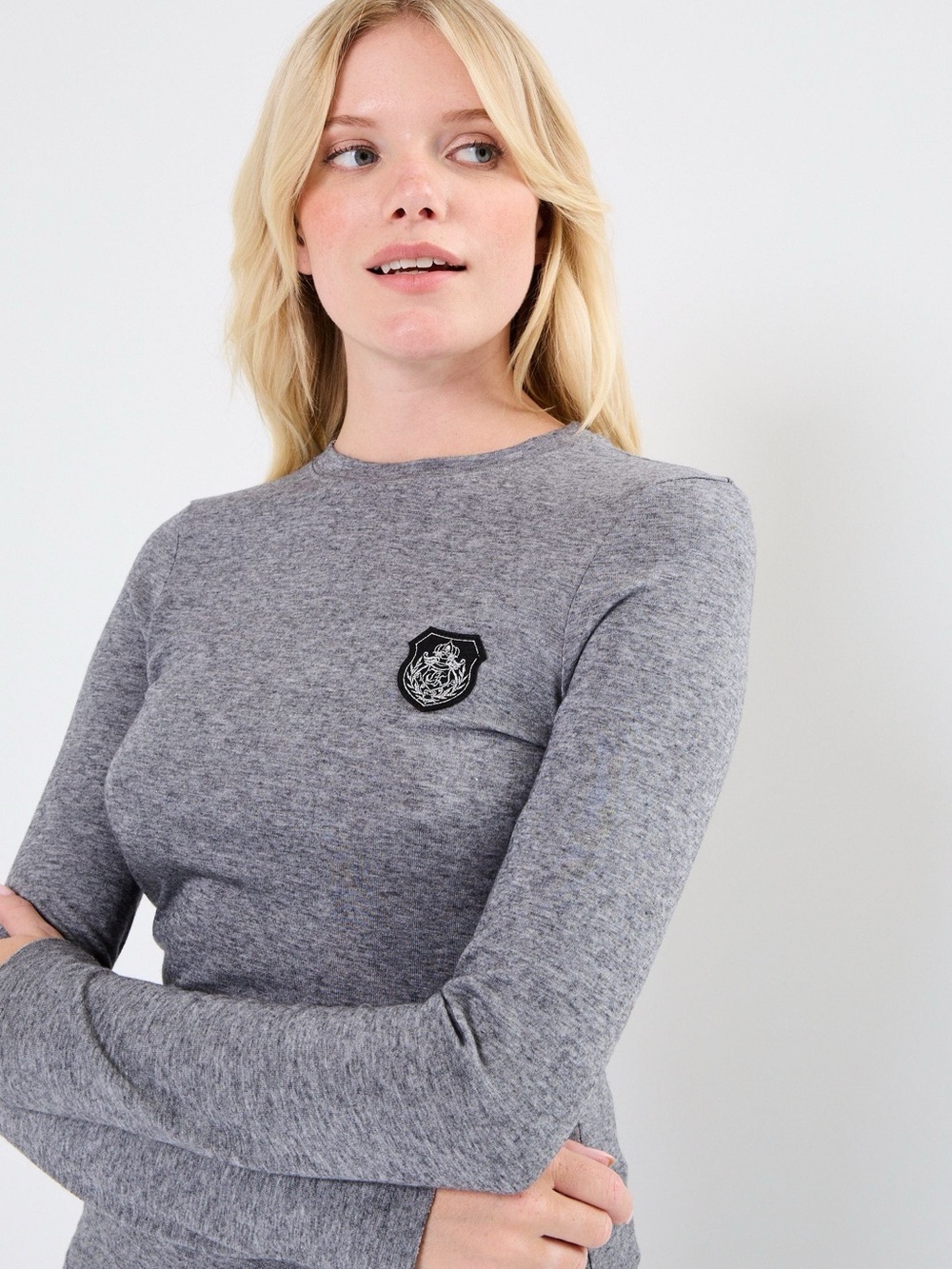 NWT - The Kooples Gray Long Sleeve Wool Blend Tee Patch Detail - Size 1/S